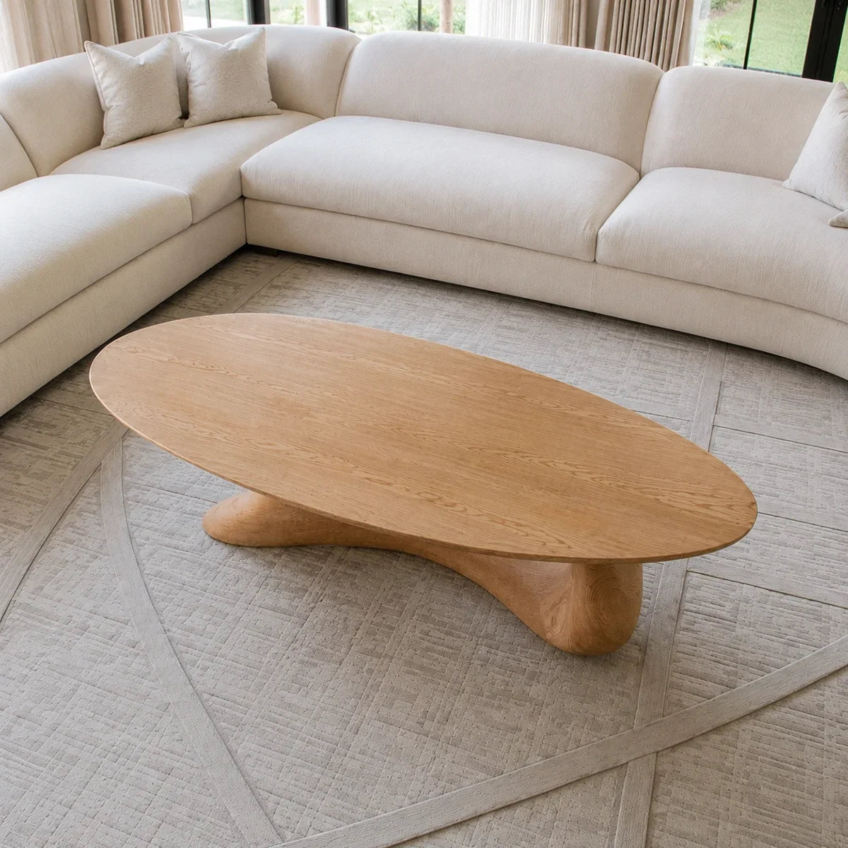 Coffee Table with Flowing Sculptural Pedestal in Natural Solid Wood - Arboriswood - 4