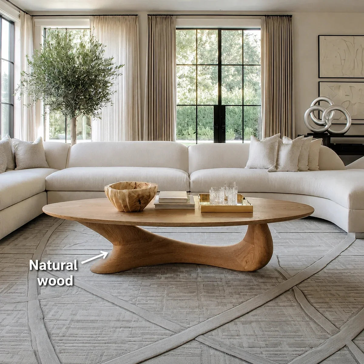 Coffee Table with Flowing Sculptural Pedestal in Natural Solid Wood - Arboriswood - 5