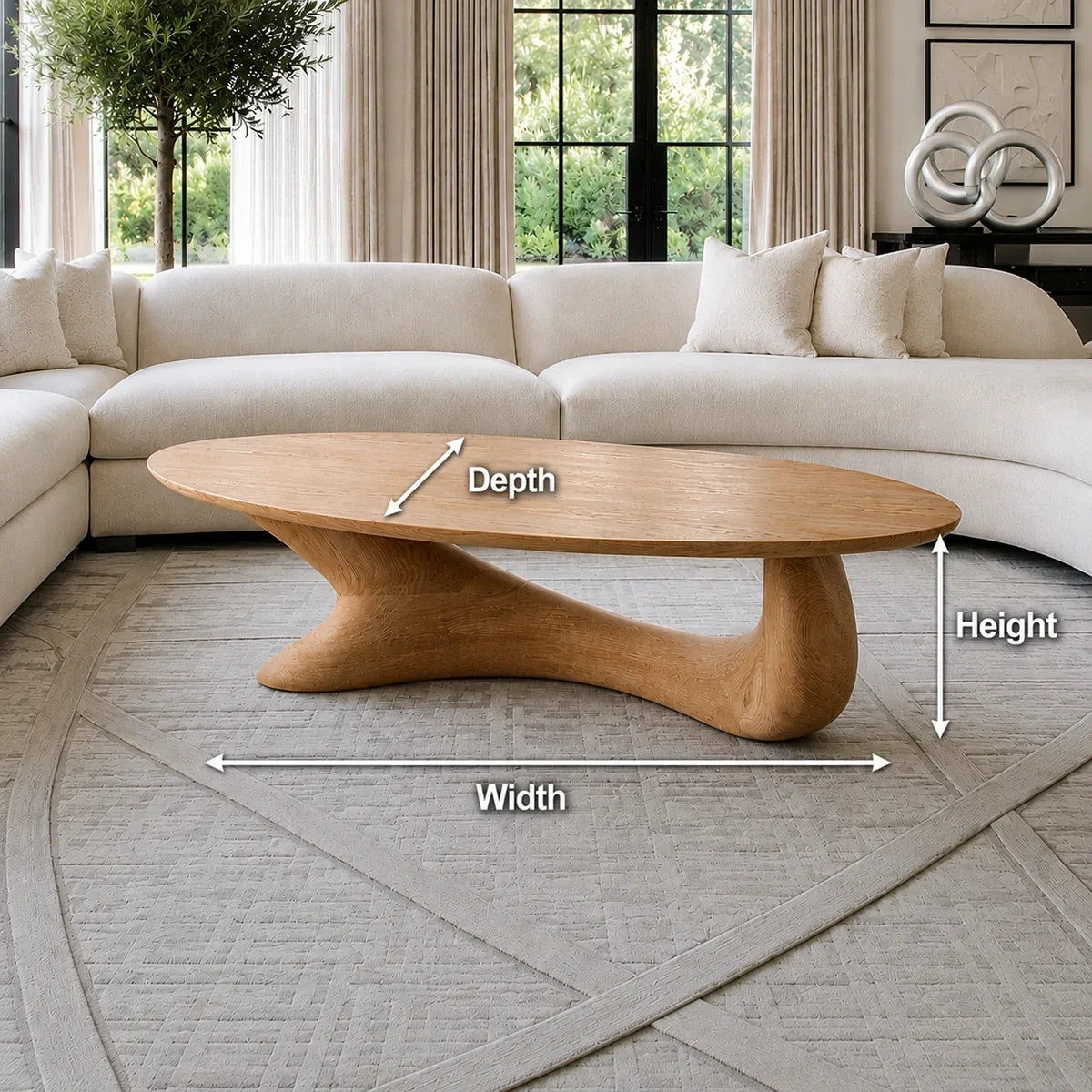 Coffee Table with Flowing Sculptural Pedestal in Natural Solid Wood - Arboriswood - 6
