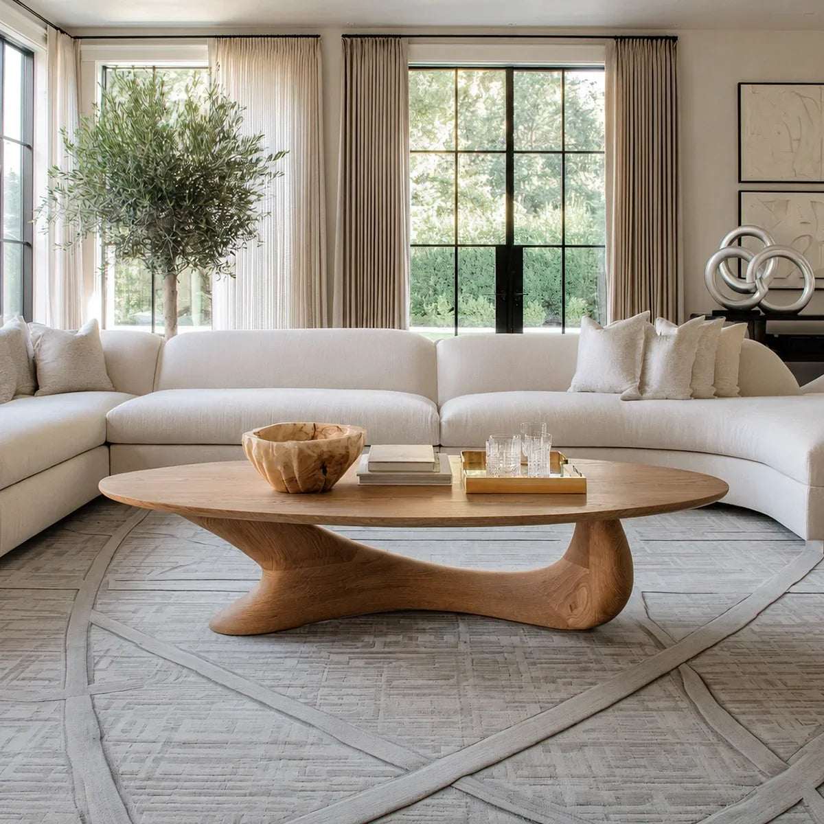 Coffee Table with Flowing Sculptural Pedestal in Natural Solid Wood - Arboriswood - 7