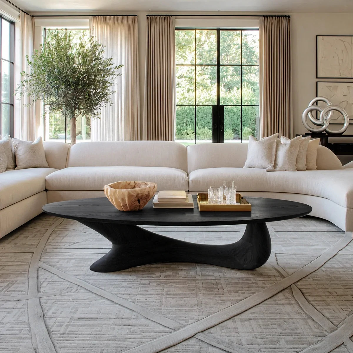 Coffee Table with Flowing Sculptural Pedestal in Natural Solid Wood - Arboriswood - 8
