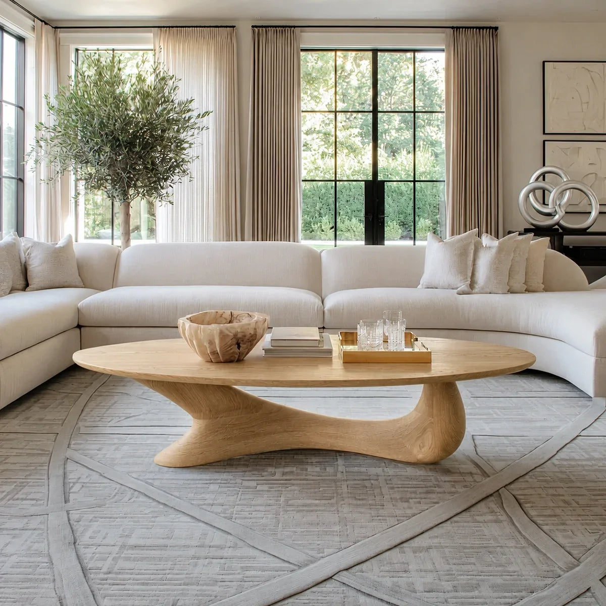 Coffee Table with Flowing Sculptural Pedestal in Natural Solid Wood - Arboriswood - 9