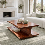 Coffee Table with Rectangular Slab Top on Flowing C-Curve Open-Shelf Base - Arboriswood - 2