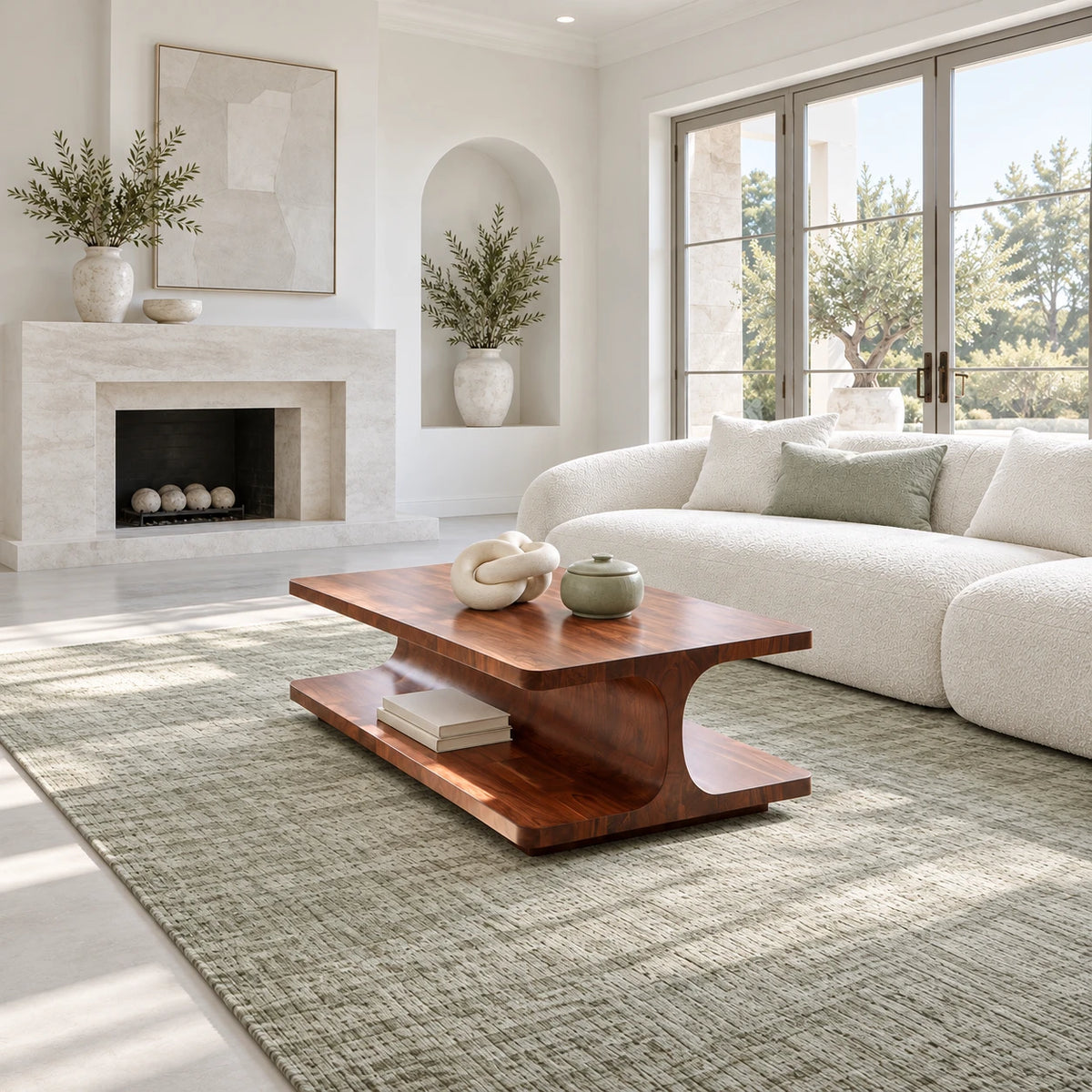 Coffee Table with Rectangular Slab Top on Flowing C-Curve Open-Shelf Base - Arboriswood - 3