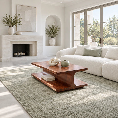 Coffee Table with Rectangular Slab Top on Flowing C-Curve Open-Shelf Base - Arboriswood - 3