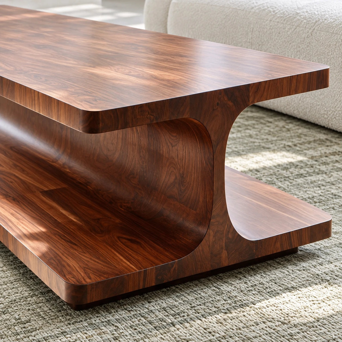 Coffee Table with Rectangular Slab Top on Flowing C-Curve Open-Shelf Base - Arboriswood - 4
