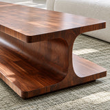 Coffee Table with Rectangular Slab Top on Flowing C-Curve Open-Shelf Base - Arboriswood - 4