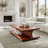 Coffee Table with Rectangular Slab Top on Flowing C-Curve Open-Shelf Base - Arboriswood - 7
