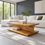 Coffee Table with Rectangular Slab Top on Flowing C-Curve Open-Shelf Base - Arboriswood - 9