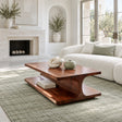Coffee Table with Rectangular Slab Top on Flowing C-Curve Open-Shelf Base - Arboriswood
