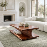Coffee Table with Rectangular Slab Top on Flowing C-Curve Open-Shelf Base - Arboriswood