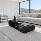 Coffee Table with Rounded Slab Top and Low Shelf on Rolled-Scroll Loop Base - Arboriswood - 10