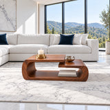 Coffee Table with Rounded Slab Top and Low Shelf on Rolled-Scroll Loop Base - Arboriswood - 11