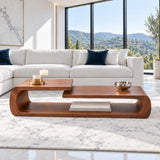 Coffee Table with Rounded Slab Top and Low Shelf on Rolled-Scroll Loop Base - Arboriswood - 13