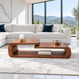 Coffee Table with Rounded Slab Top and Low Shelf on Rolled-Scroll Loop Base - Arboriswood - 2