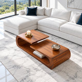 Coffee Table with Rounded Slab Top and Low Shelf on Rolled-Scroll Loop Base - Arboriswood - 5