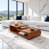 Coffee Table with Rounded Slab Top and Low Shelf on Rolled-Scroll Loop Base - Arboriswood - 7