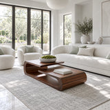 Coffee Table with Rounded Slab Top and Low Shelf on Rolled-Scroll Loop Base - Arboriswood - 8