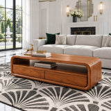 Coffee Table with Storage, Rounded Tube-Loop Body, Shelf and Twin Drawers - Arboriswood - 2