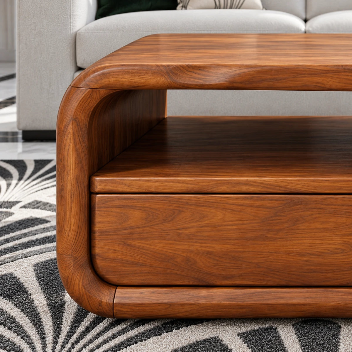 Coffee Table with Storage, Rounded Tube-Loop Body, Shelf and Twin Drawers - Arboriswood - 4