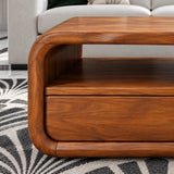 Coffee Table with Storage, Rounded Tube-Loop Body, Shelf and Twin Drawers - Arboriswood - 4