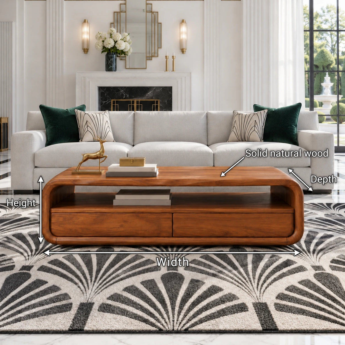 Coffee Table with Storage, Rounded Tube-Loop Body, Shelf and Twin Drawers - Arboriswood - 8