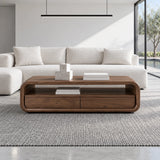 Coffee Table with Storage, Rounded Tube-Loop Body, Shelf and Twin Drawers - Arboriswood