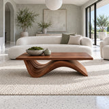 Coffee Table with Thick Flat Slab Top on Single Continuous S-Wave Base - Arboriswood - 12