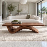 Coffee Table with Thick Flat Slab Top on Single Continuous S-Wave Base - Arboriswood - 13