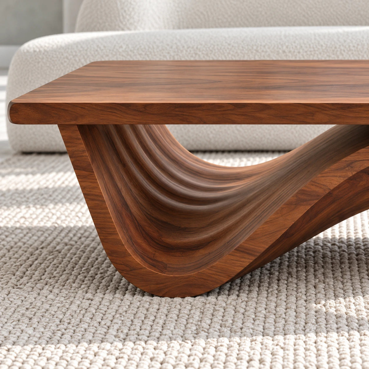 Coffee Table with Thick Flat Slab Top on Single Continuous S-Wave Base - Arboriswood - 4