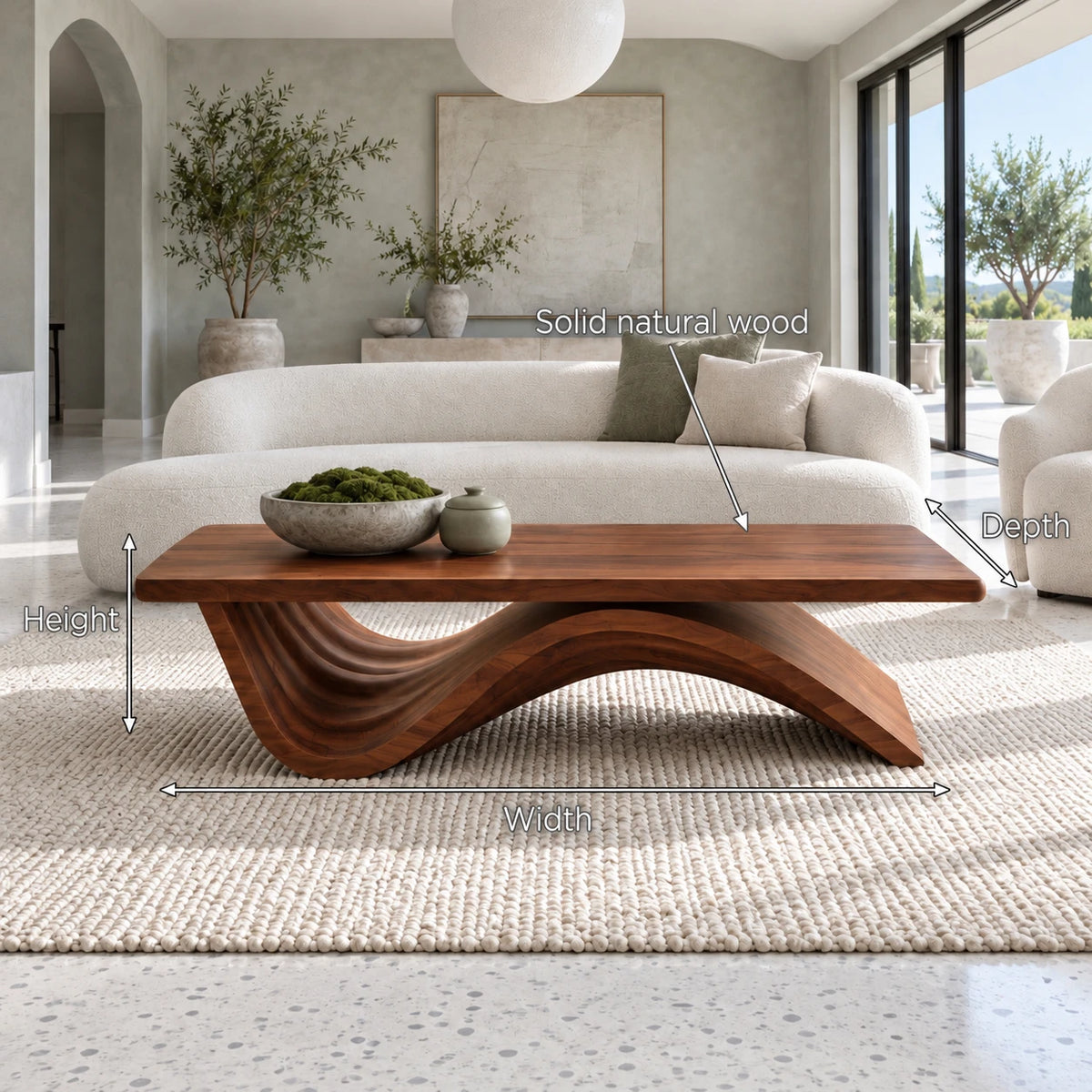 Coffee Table with Thick Flat Slab Top on Single Continuous S-Wave Base - Arboriswood - 7