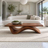 Coffee Table with Thick Flat Slab Top on Single Continuous S-Wave Base - Arboriswood