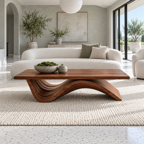 Coffee Table with Thick Flat Slab Top on Single Continuous S-Wave Base - Arboriswood