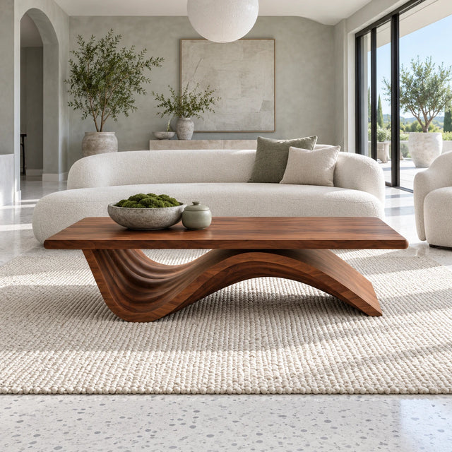 Coffee Table with Thick Flat Slab Top on Single Continuous S-Wave Base - Arboriswood