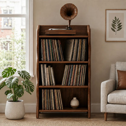 Compact Natural Solid Wood Audio Storage Cabinet With Wavy Side Panels - ArborisWood - 11