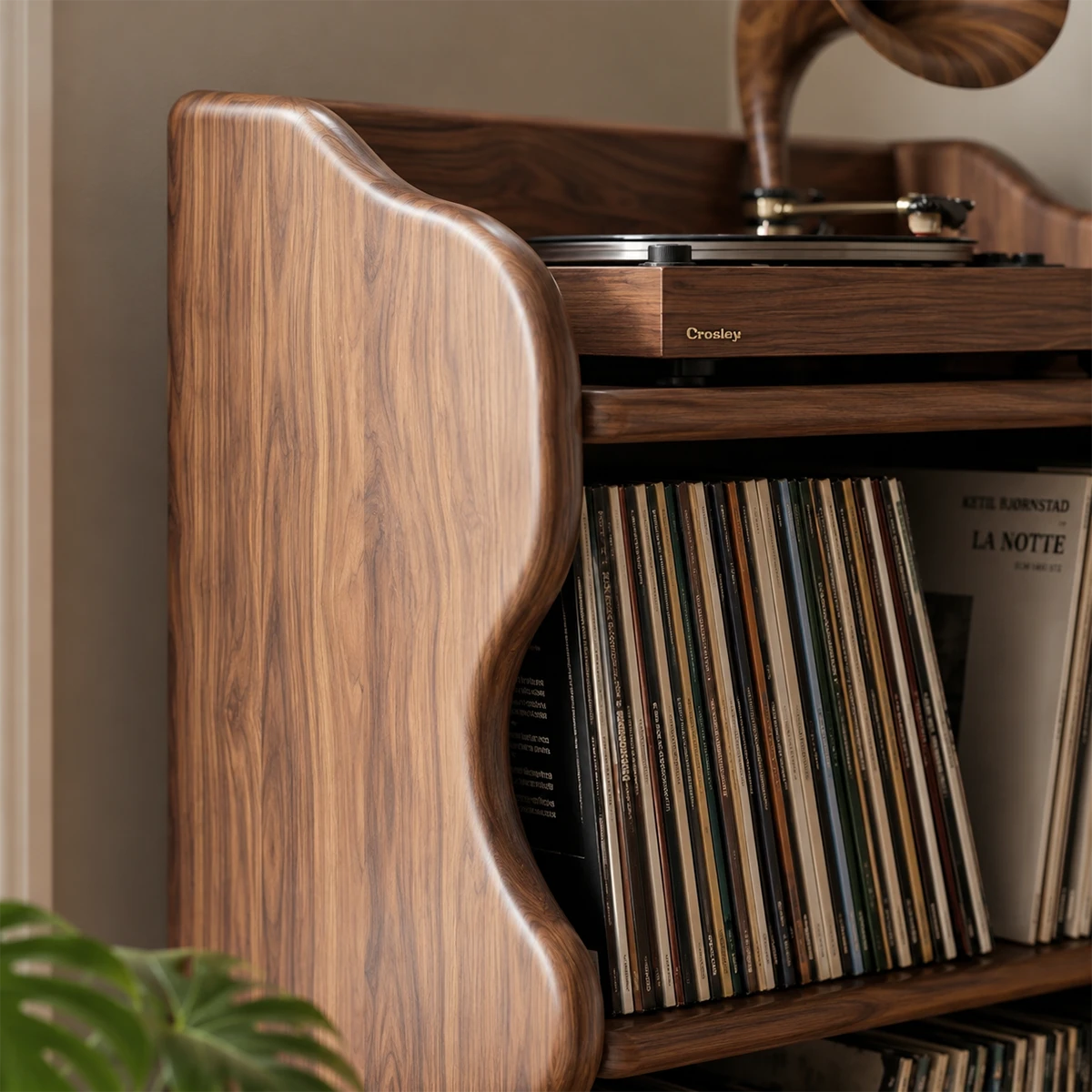 Compact Natural Solid Wood Audio Storage Cabinet With Wavy Side Panels - ArborisWood - 4