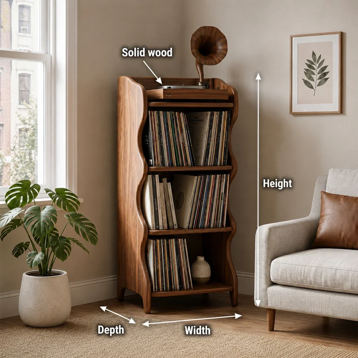 Compact Natural Solid Wood Audio Storage Cabinet With Wavy Side Panels - Arboriswood - 9