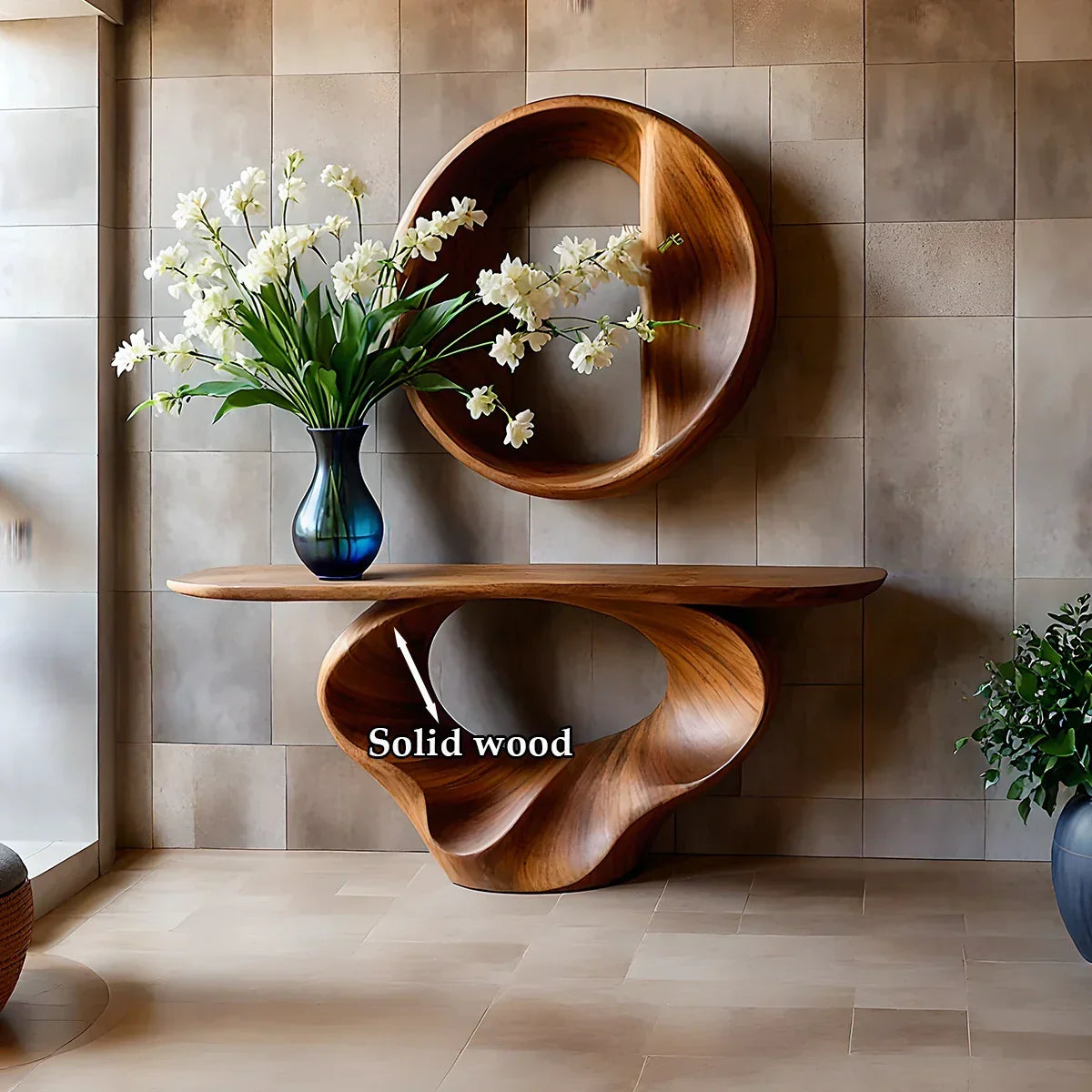 Console Table Natural Solid Wood Sculptural Spiral Loop Base - Arboriswood - 10