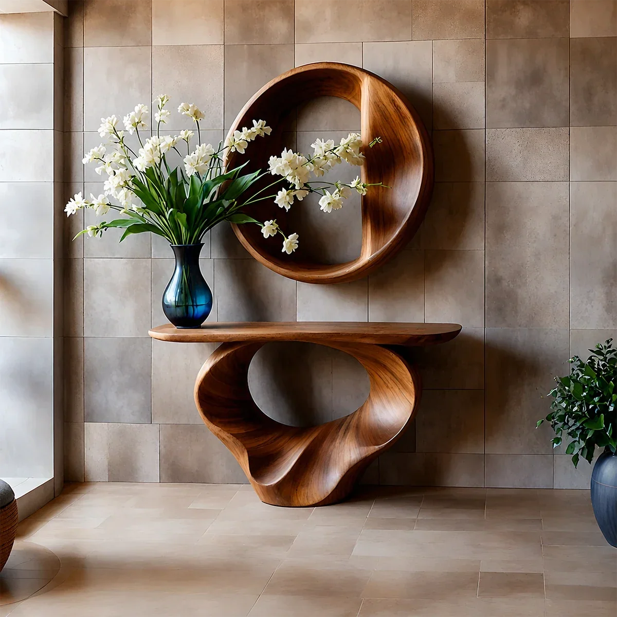 Console Table Natural Solid Wood Sculptural Spiral Loop Base - Arboriswood - 12