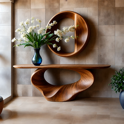 Console Table Natural Solid Wood Sculptural Spiral Loop Base - ArborisWood - 13