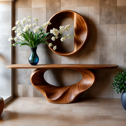 Console Table Natural Solid Wood Sculptural Spiral Loop Base - ArborisWood - 14