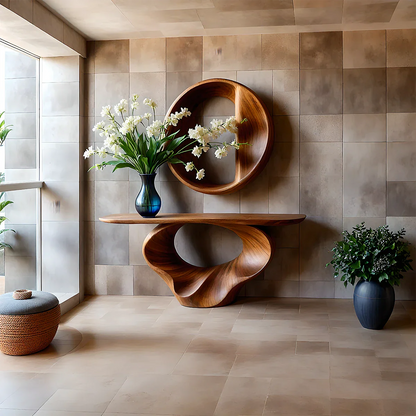 Console Table Natural Solid Wood Sculptural Spiral Loop Base - ArborisWood - 2