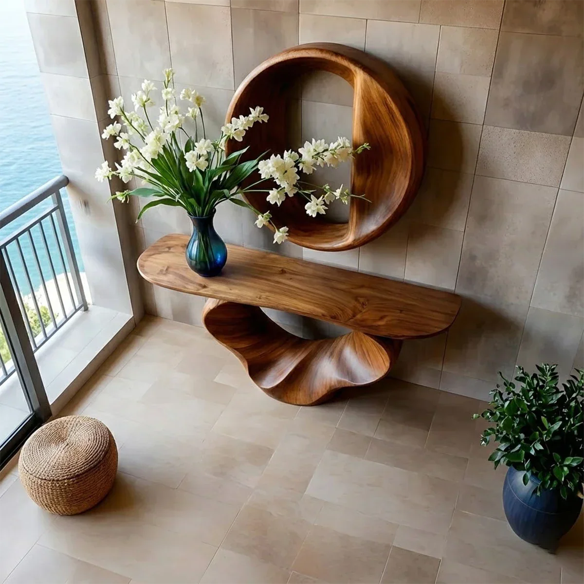 Console Table Natural Solid Wood Sculptural Spiral Loop Base - Arboriswood - 6