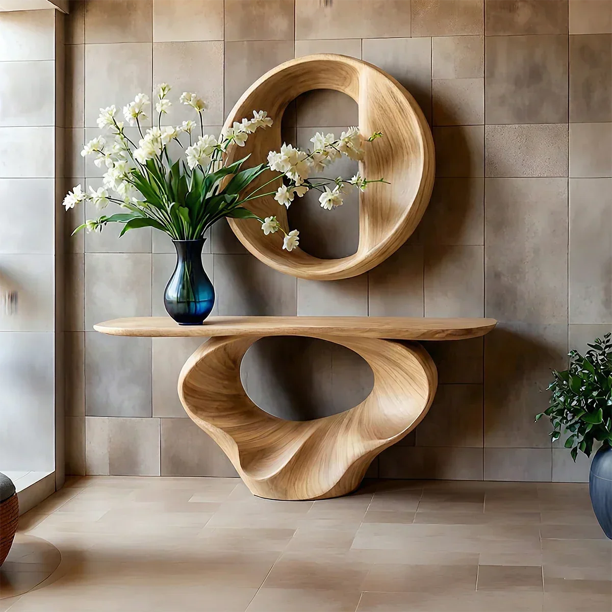 Console Table Natural Solid Wood Sculptural Spiral Loop Base - Arboriswood - 8