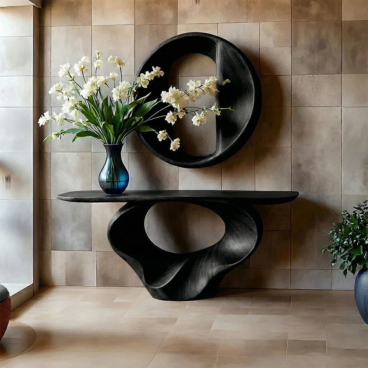 Console Table Natural Solid Wood Sculptural Spiral Loop Base - ArborisWood - 9