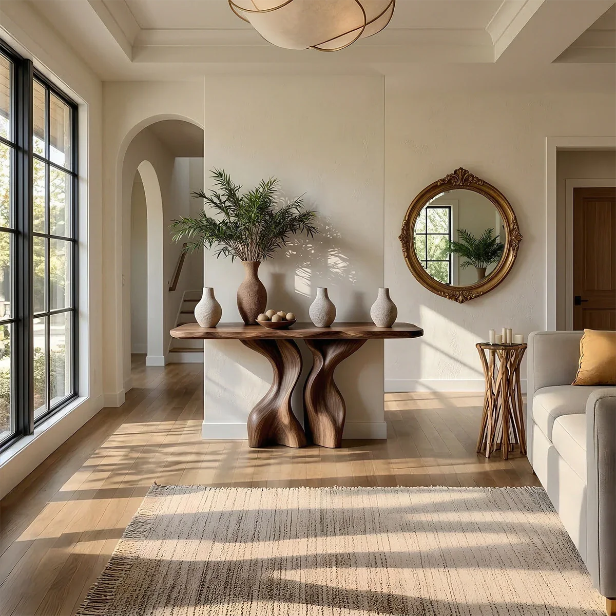 Console Table Natural Solid Wood Sculptural Twisted Twin Pedestal - ArborisWood - 3