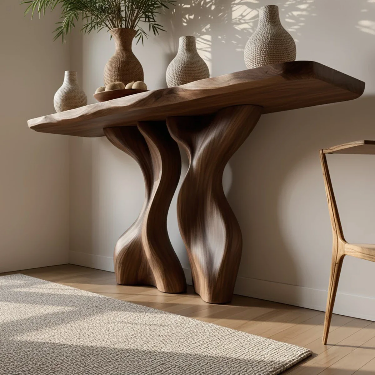 Console Table Natural Solid Wood Sculptural Twisted Twin Pedestal - ArborisWood - 5