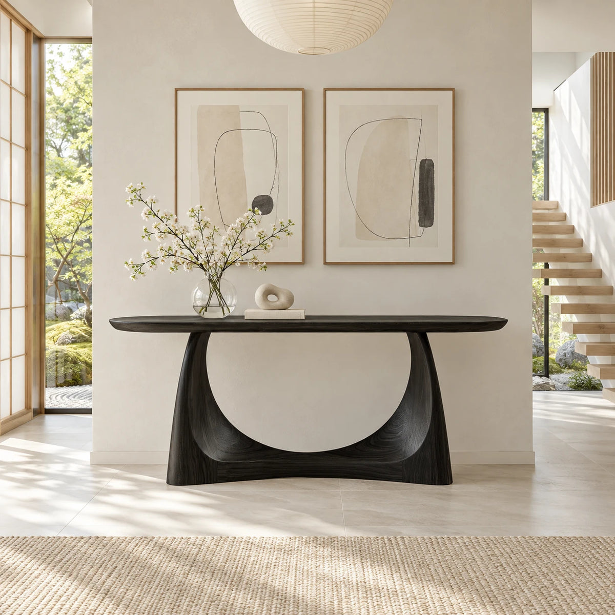 Console Table with Crescent Cut-Out Pedestal Base and Rounded Oval Top - Arboriswood - 10