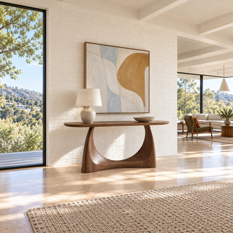 Console Table with Crescent Cut-Out Pedestal Base and Rounded Oval Top - Arboriswood - 3