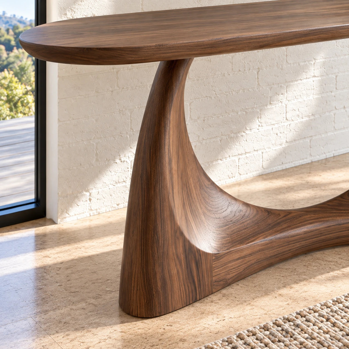 Console Table with Crescent Cut-Out Pedestal Base and Rounded Oval Top - Arboriswood - 4